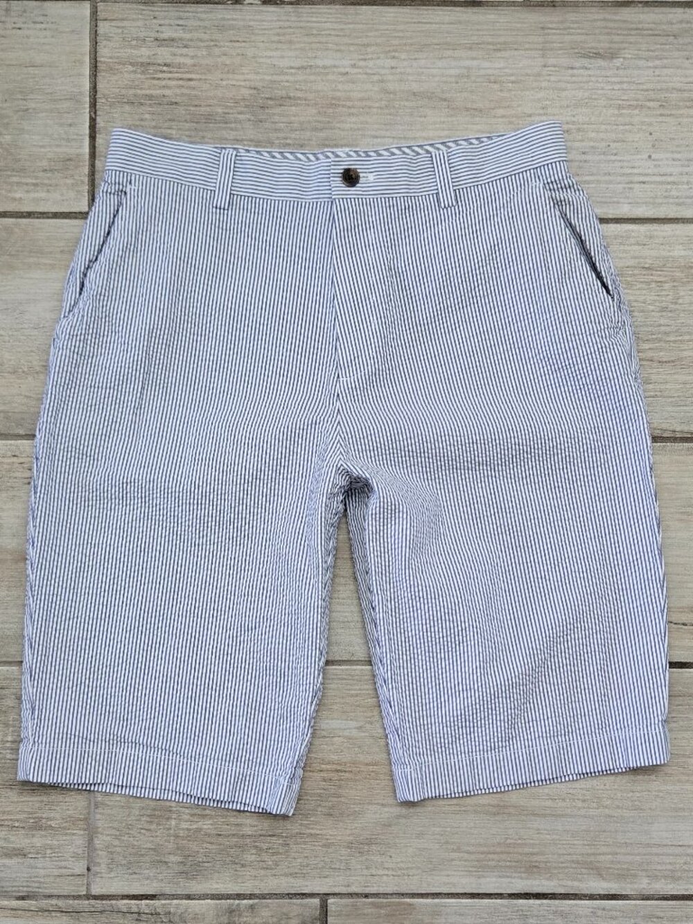 Brooks Brothers Fleece Youth Teen Seersucker Blue Stripe Shorts Summer Resort 20